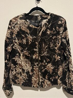 R.Q.T. Black and Brown Floral Zip-Front Blazer Jacket